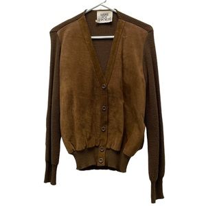 Vintage 70’s Kasper for JL Sport retro mod suede & knit cardigan jacke…